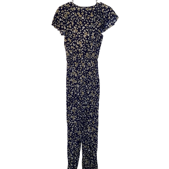 Anthropologie Kindred Jumpsuit Women Navy Blue Sz S Floral Wide Leg Boho EUC - Picture 4 of 6